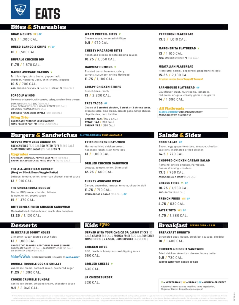 Topgolf Food Menu Miami Doral