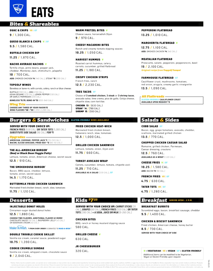 Topgolf Salt Lake City Food Menu Prices