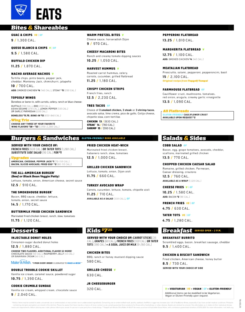 Topgolf Oklahoma City Food Menu