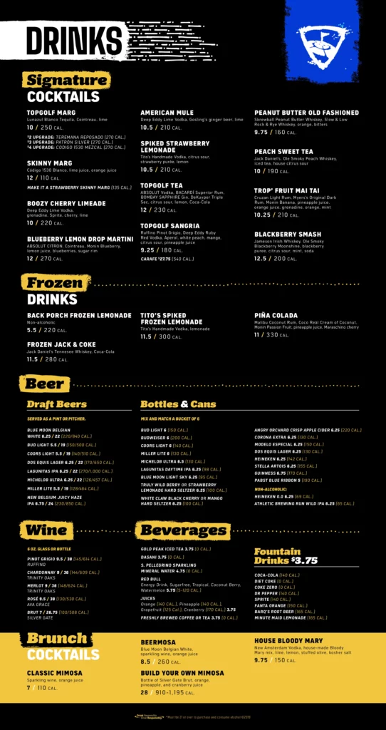 Topgolf Augusta Drinks Menu