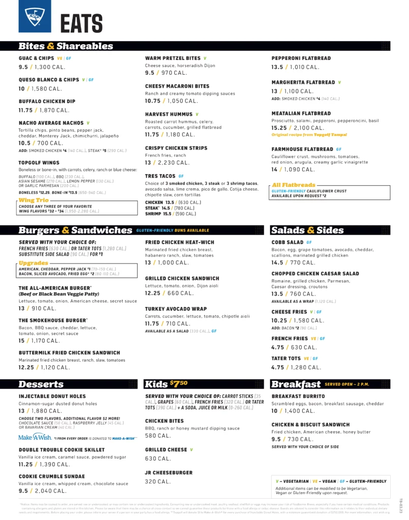 Topgolf  Hillsboro Food Menu