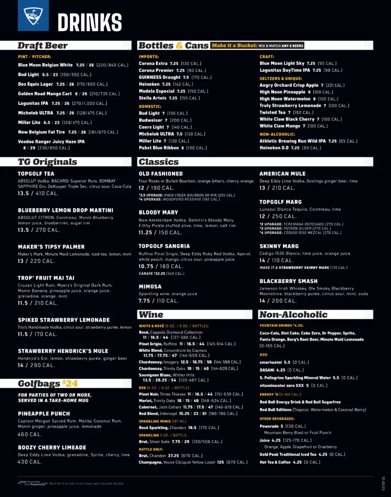 topgolf mount laurel drinks menu