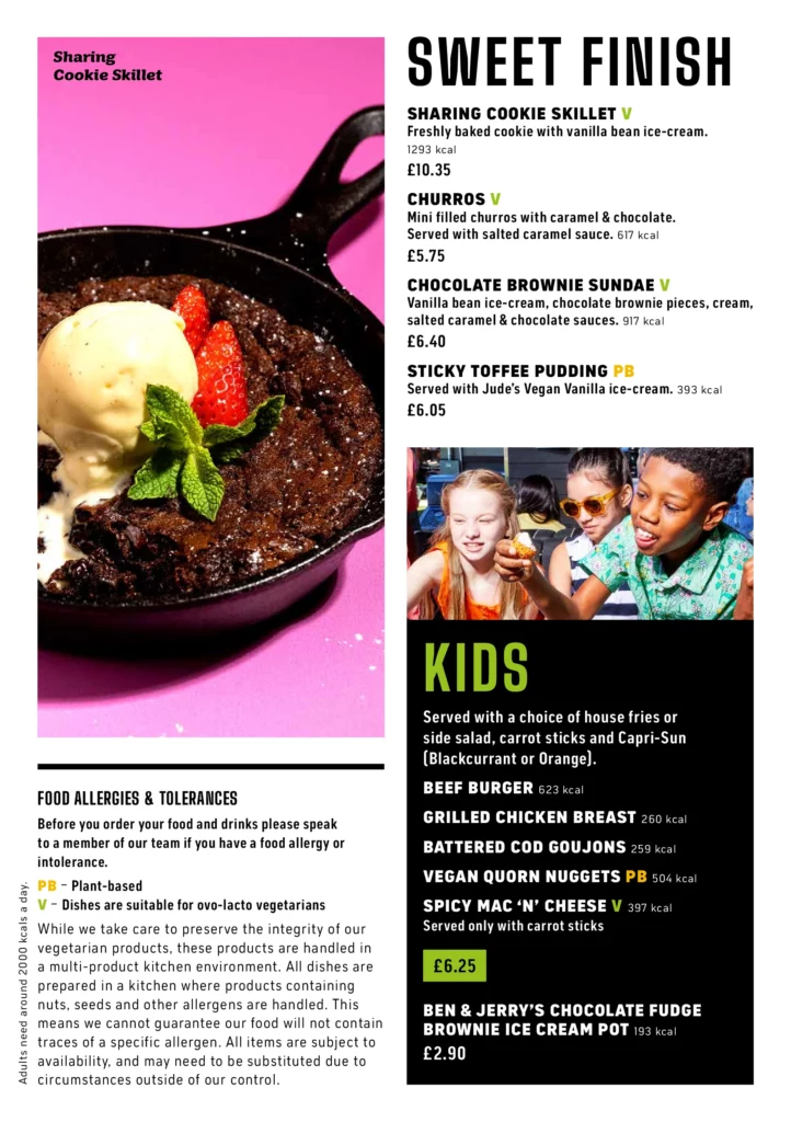 Topgolf Chigwell kids menu