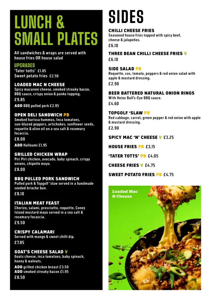 Topgolf Watford food items