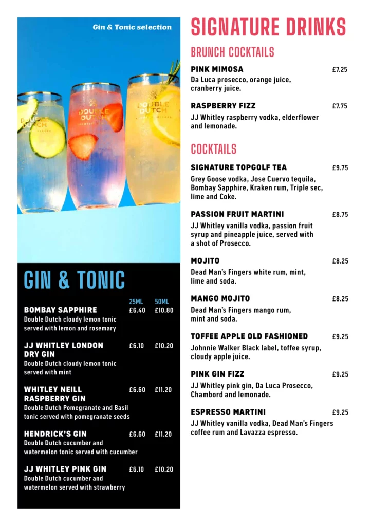 TOPGOLF GLASGOW SIGNATURE DRINKS