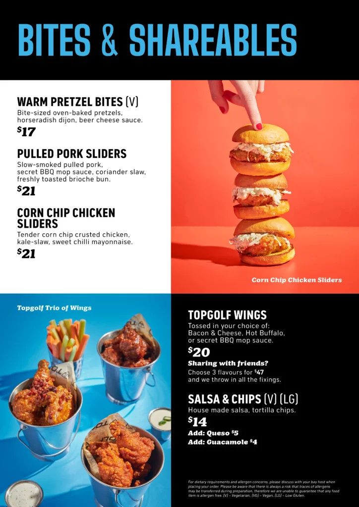 Topgolf Gold Coast menu