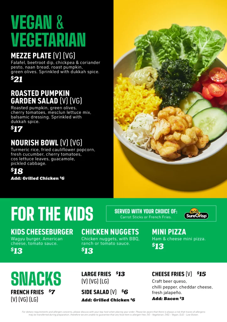 Topgolf Gold Coast menu prices