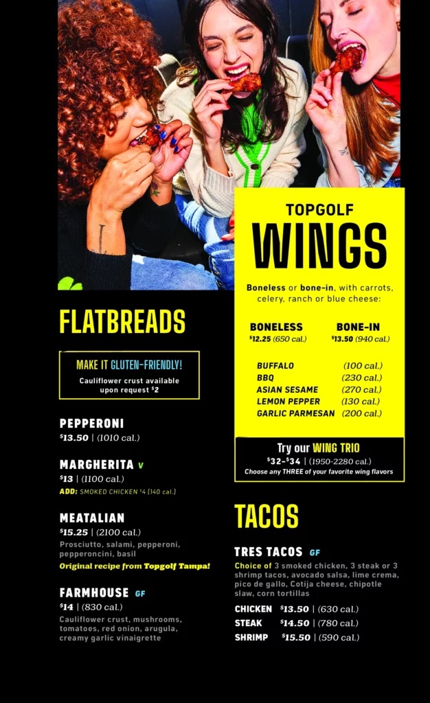 TOPGOLF WINGS, FLATBREADS & TACOS MENU PRICES