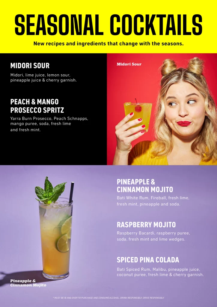 Topgolf Gold Coast cocktails menu